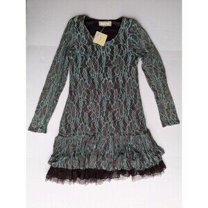 A'Reve Dress Tulle Tiered Lace Raw Edge Turquoise & Brown